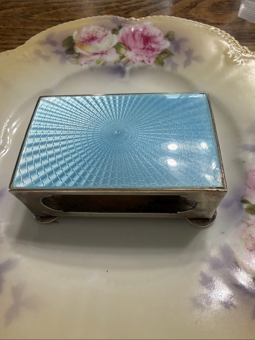 Rare Find! Antique Sterling Guilloche Footed Matchbox Holder